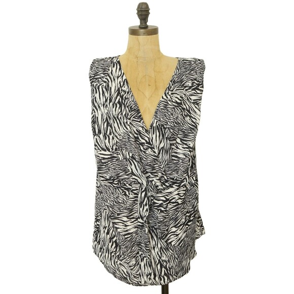 Halogen Nordstrom Faux Wrap V-Neck Sleeveless Blouse Plus 4X Striped Zebra B31 - Picture 1 of 5